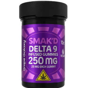 Smak’d – Delta 9 Infused Gummies 250mg | Vegan 10ct | 25mg Each