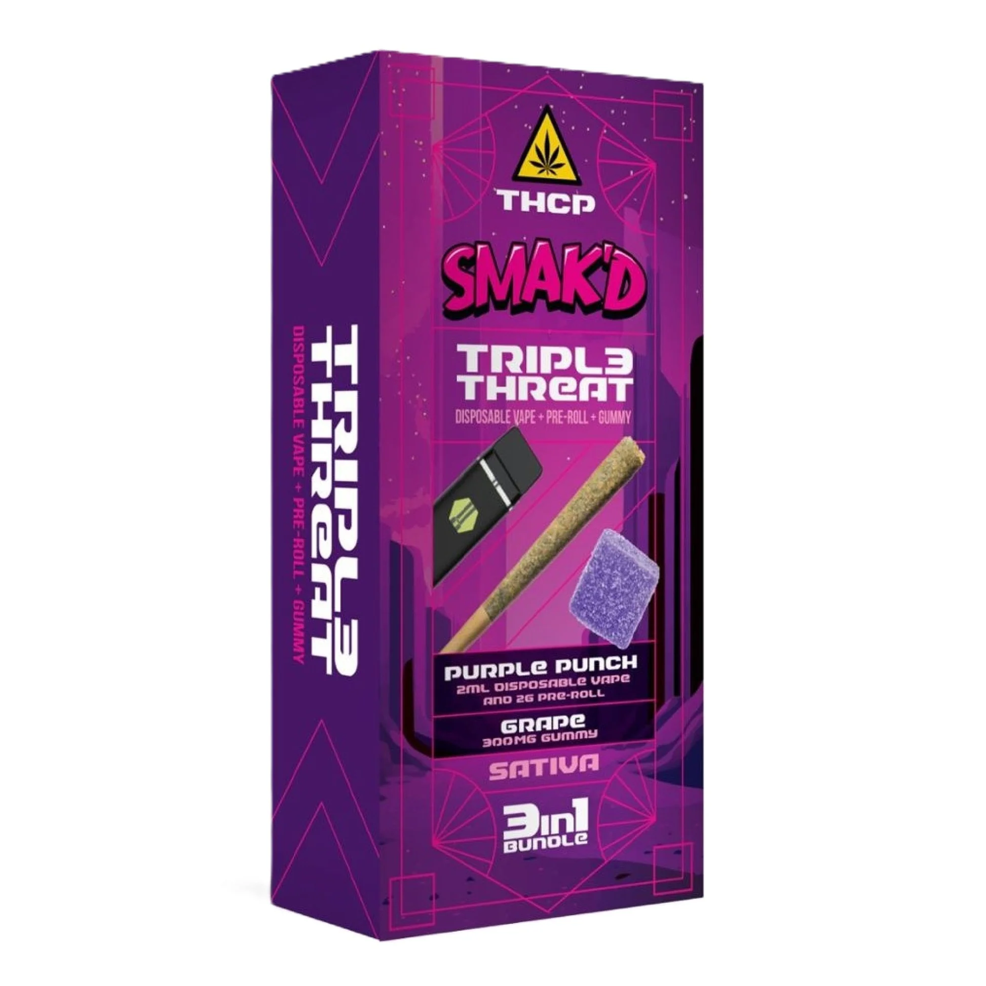 Smak’d Triple Threat THCP 3-in-1 Bundle (Vape + Pre-Roll + Gummy) - Image 2